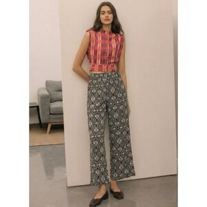 Love Wish Women's Boho Black Geometric Palazzo Pants Wide Leg Crop Size M